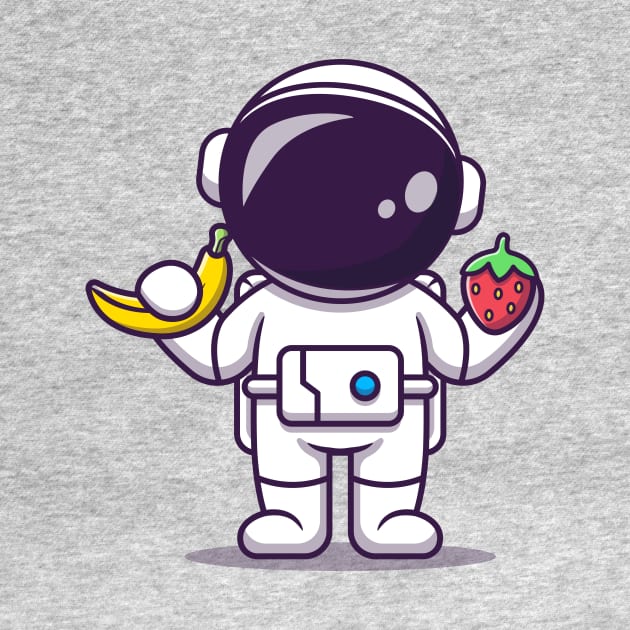 Cute Astronaut Holding Banana And Strawberry Cartoon by Catalyst Labs